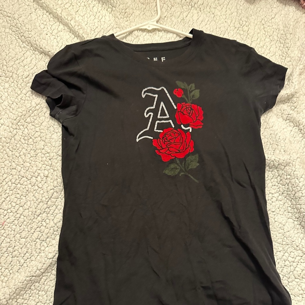 Aeropostale Black Shirt Tee with Red Rose "A"